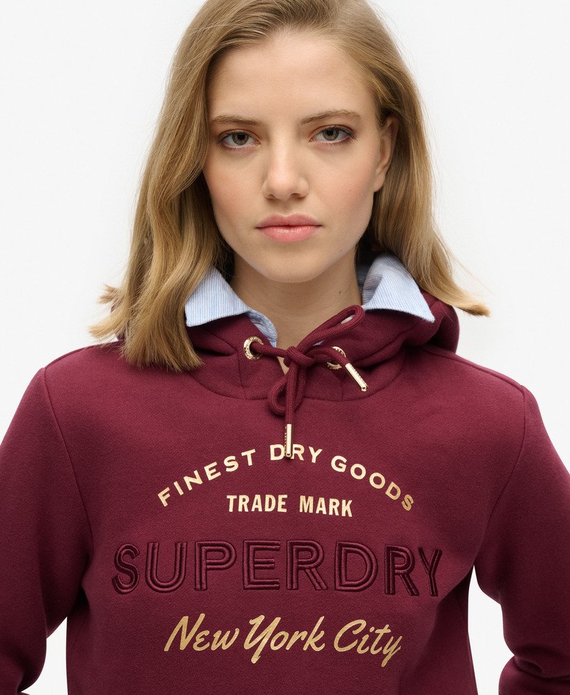 Womens Luxe Metallic Logo Hoodie in Burgundy Superdry UK