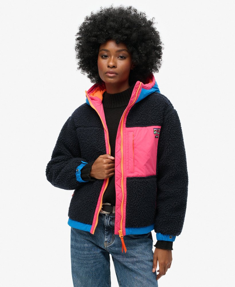 Hooded sherpa jacket women's sale