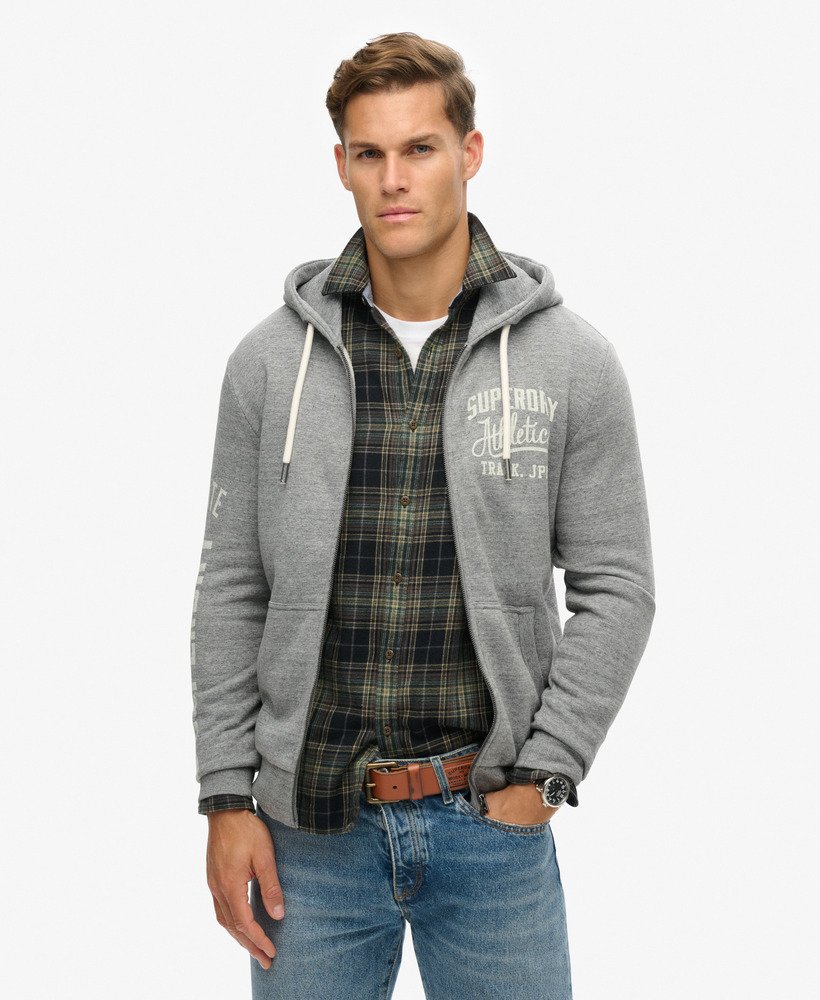 Sweat a capuche zippe a motif Athletic College Anthracite Jetter Surplus pour Homme Superdry CA FR