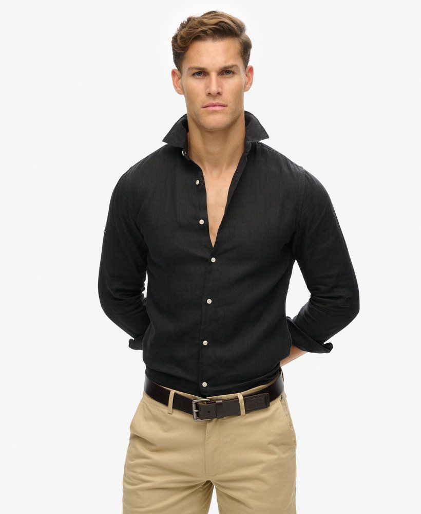 Black linen long sleeve shirt hotsell