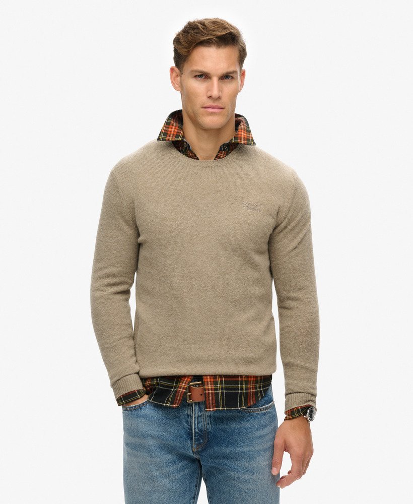 Heren Essential slim fit trui met ronde hals Light Brown Marl Superdry BE NL