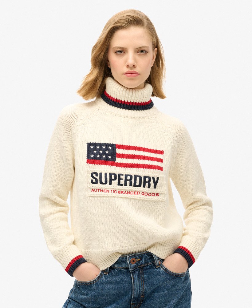 Women s Americana Roll Neck Knit Jumper in Ecru Superdry CA EN