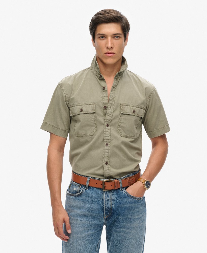 Men s Military Short Sleeve Shirt in Light Khaki Green Superdry CA EN