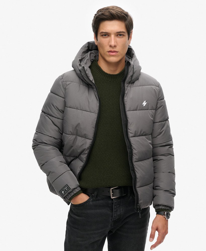 Grey hooded puffer coat hotsell