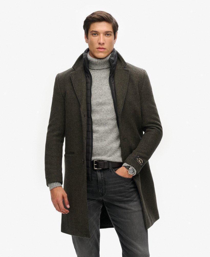 Homme Manteau de ville en laine 2 en 1 Tweed Vert Foret Superdry BE FR