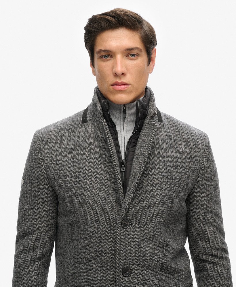 Men s 2 In 1 Wool Overcoat in Grey Herringbone Superdry CA EN