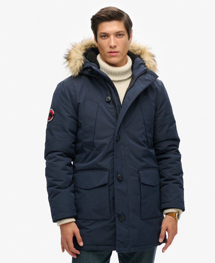 Men s Everest Parka Coat in Nordic Chrome Navy Superdry CA EN