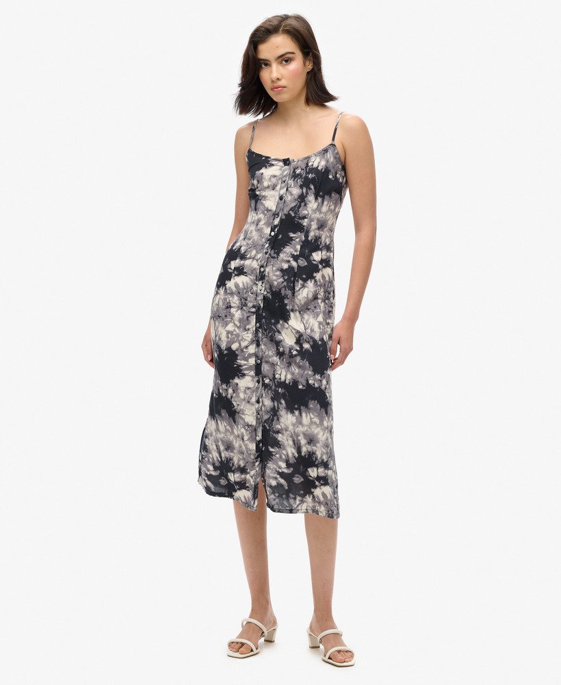 Womens Printed Button Up Cami Midi Dress in Grunge Tie Dye Print Superdry UK