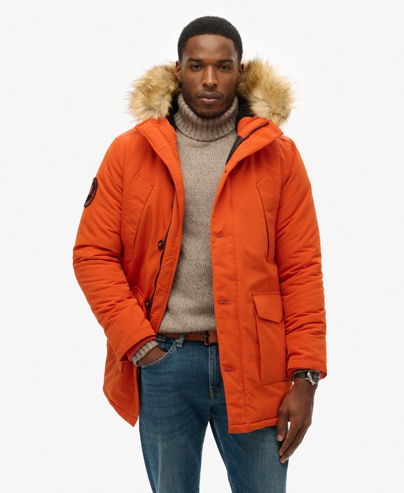 Hombre Parka con capucha de pelo sintetico Everest en Crema De Calabaza Superdry ES