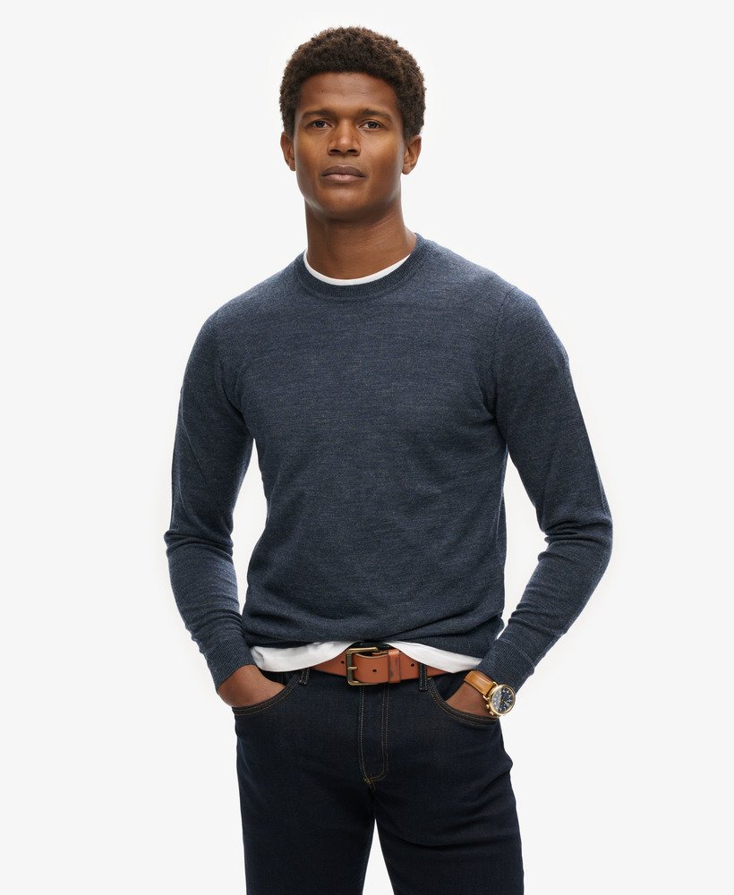 Men s Merino Crew Neck Jumper in Regal Navy Superdry CA EN