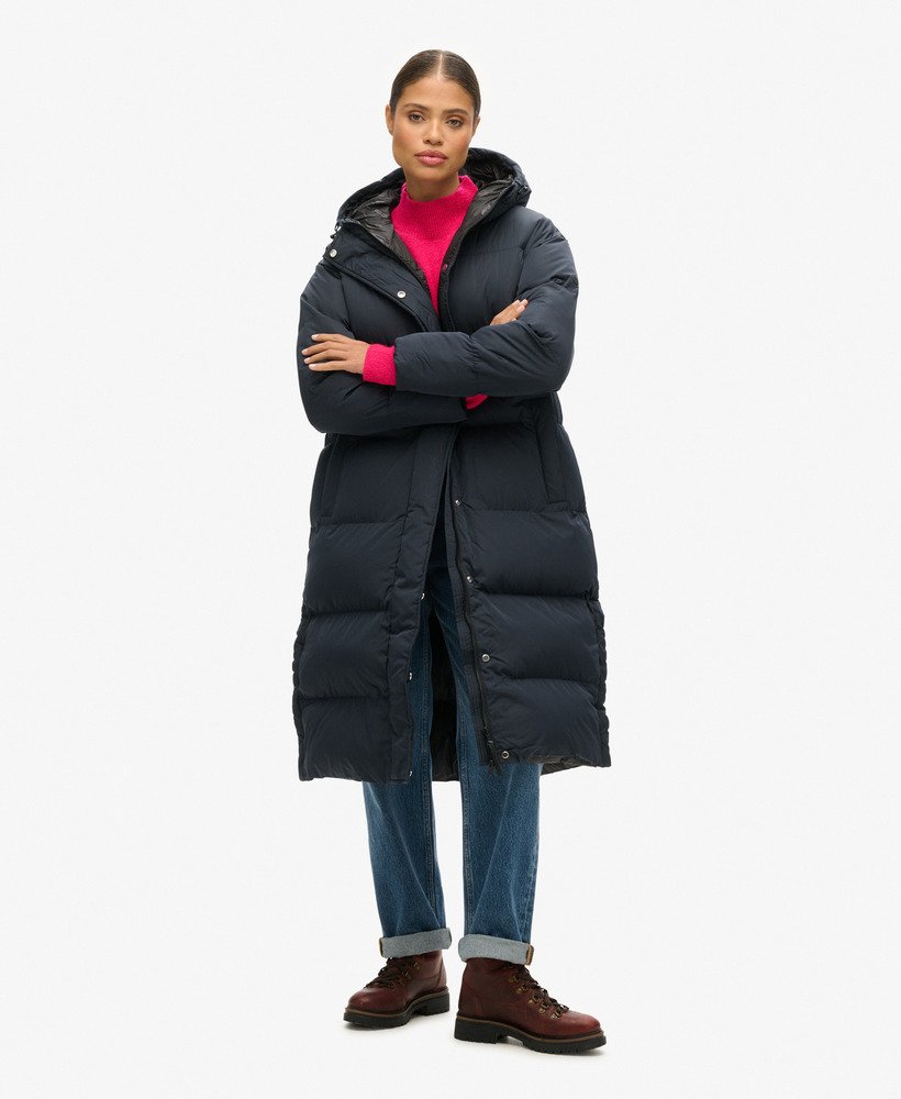 Navy longline puffer coat best sale