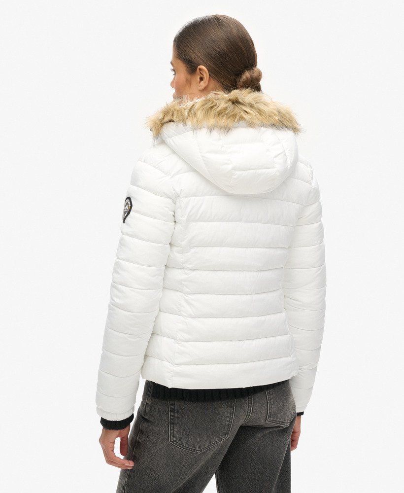 White fur hooded jacket sale