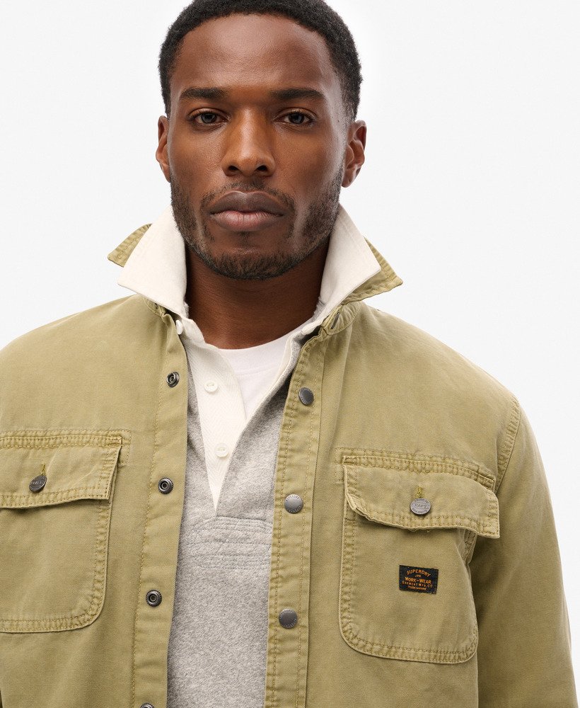 Men's - Organic Cotton Canvas Workwear Overshirt in Fatigue Green ...