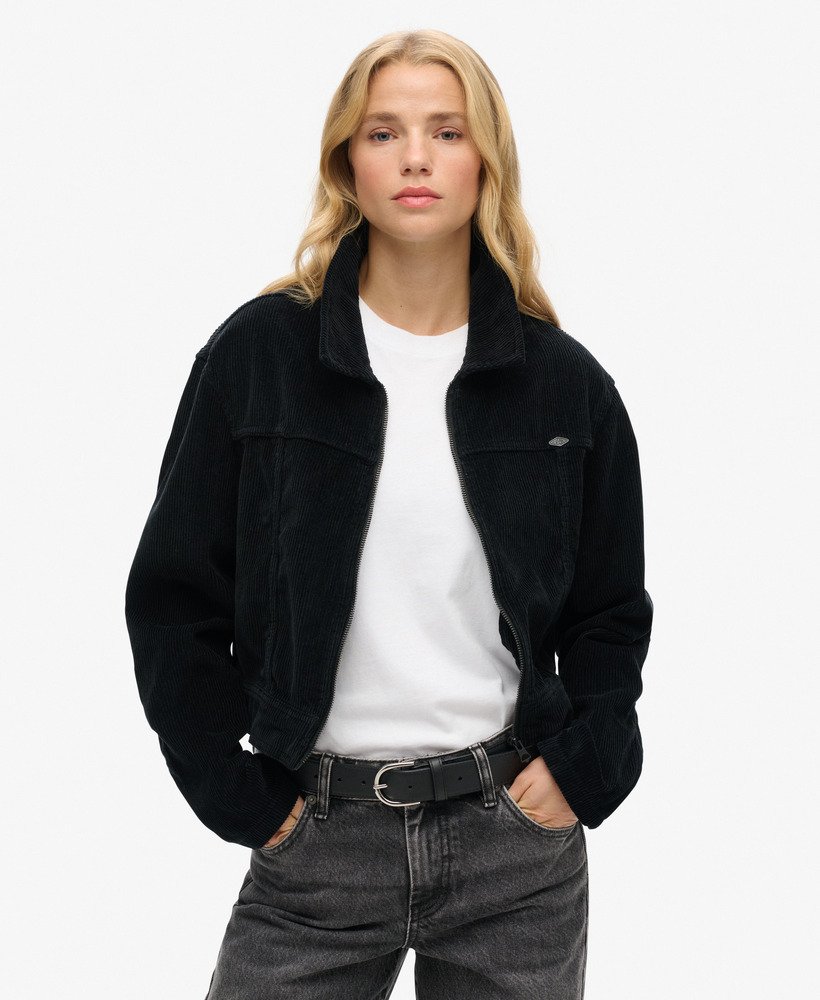 Womens Cropped Cord Jacket in Black Superdry UK