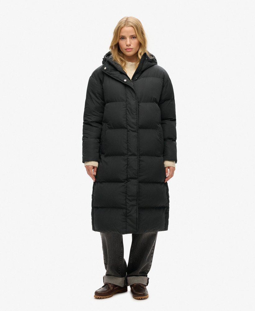 Black hooded longline padded coat online