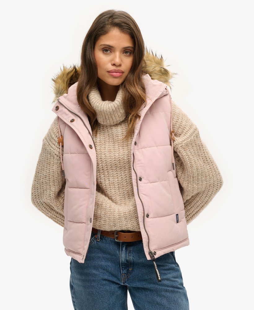 Femme Doudoune sans manches a fausse fourrure Everest Rose Poudre Superdry FR