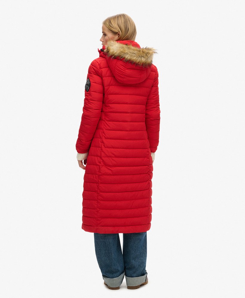 Red longline puffer coat on sale