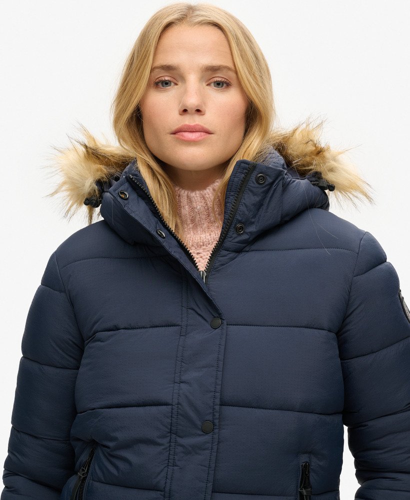 Femme Doudoune courte a capuche avec fausse fourrure Bleu Marine eClipse Superdry FR