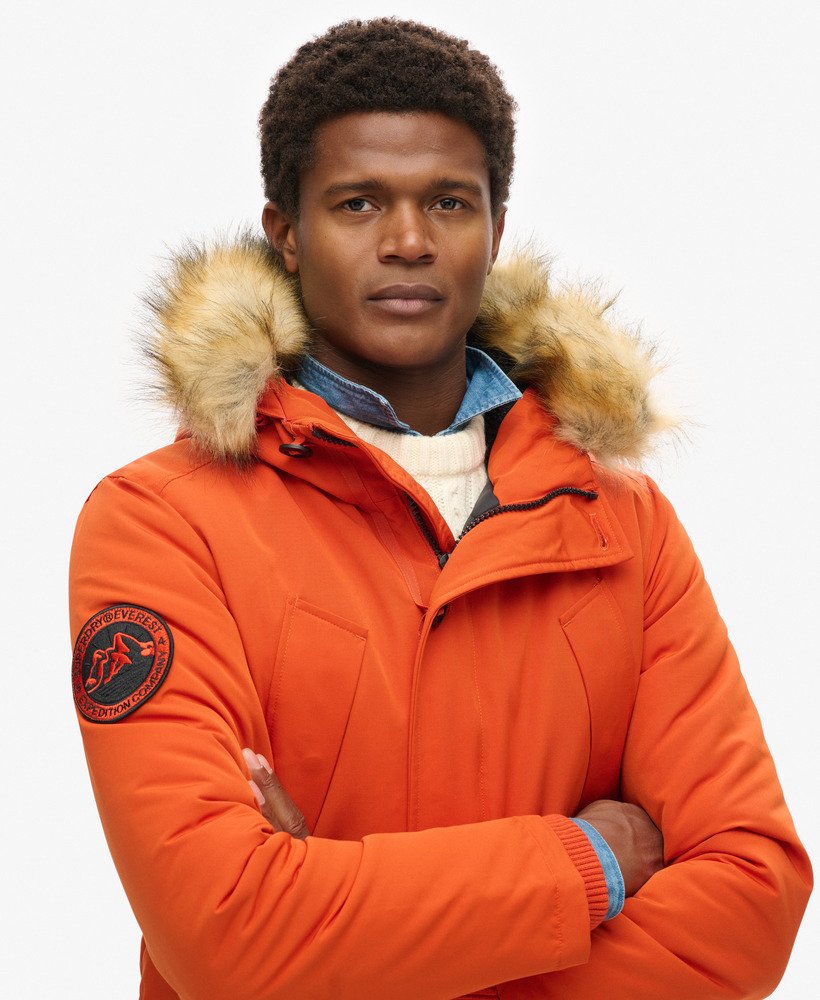 Orange parka mens best sale