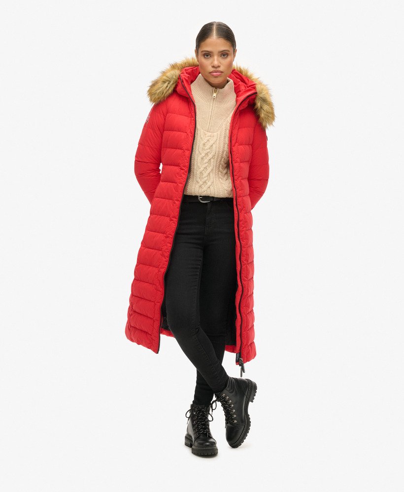 Long red padded coat sale