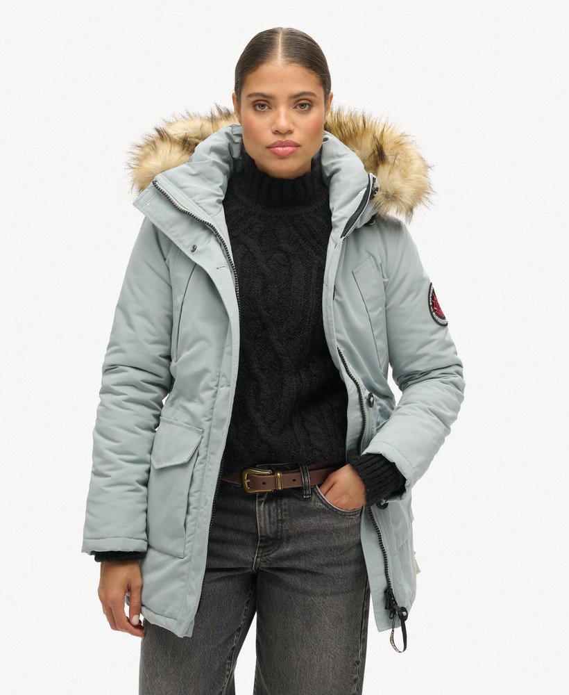 Grey coat with fur hood on sale