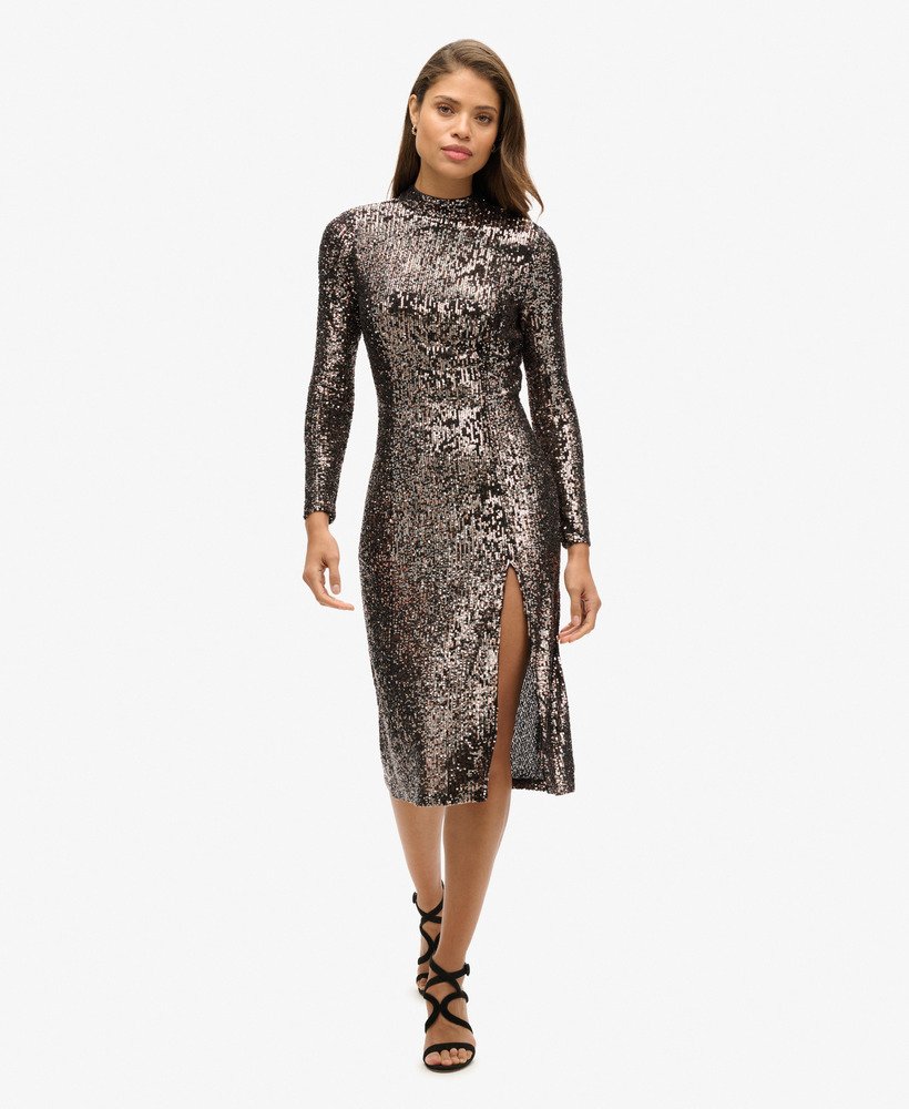 Women s Backless Sequin Midi Dress in Silver bronze Sequin Superdry CA EN