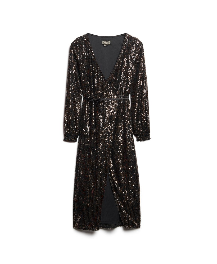 Womens Sequin Wrap Maxi Dress in Copper black Sequin Superdry UK