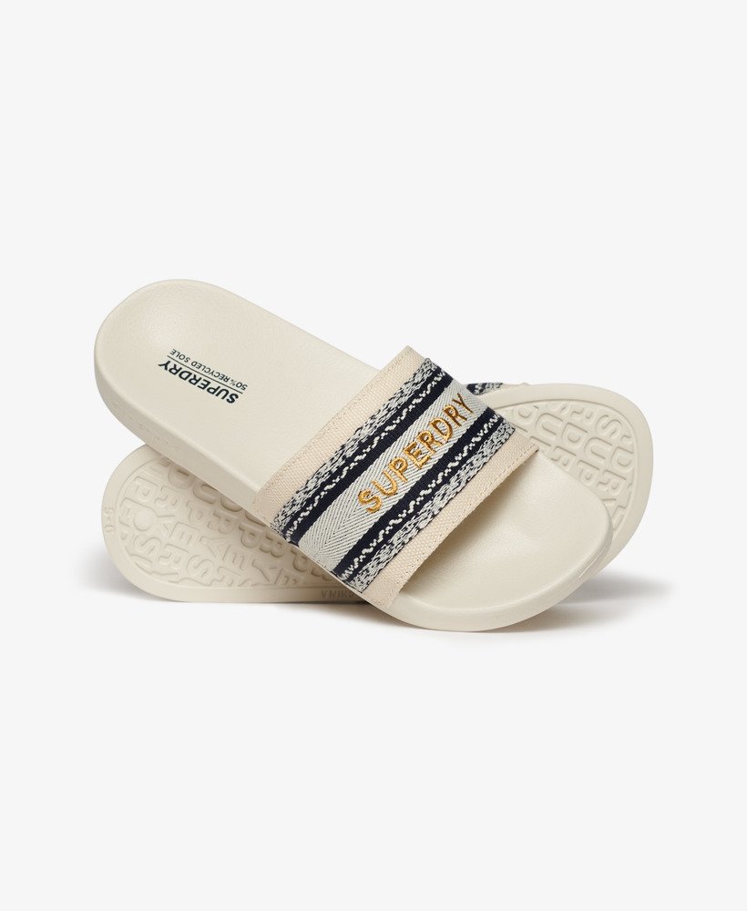 Women s Vegan Webbing Pool Sliders in Natural Superdry