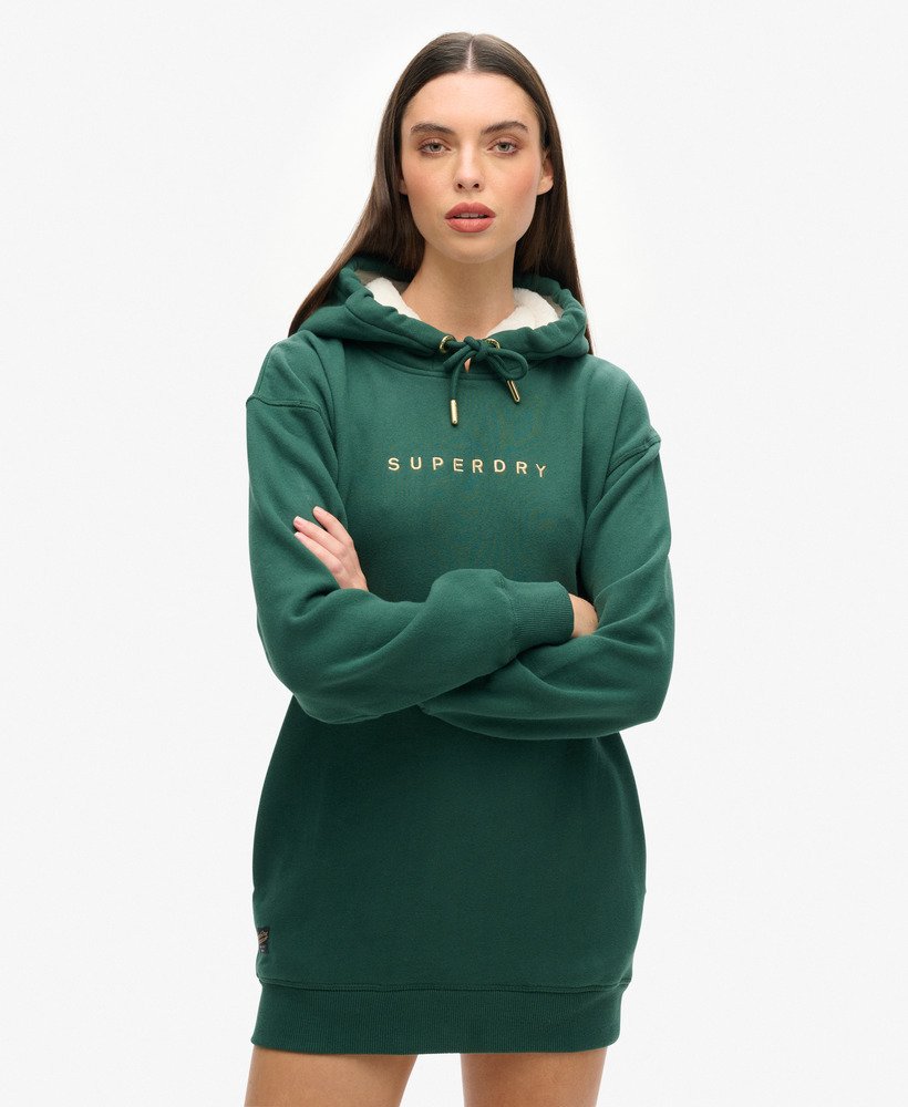 Luxe Metallic Logo Hoodie Dress