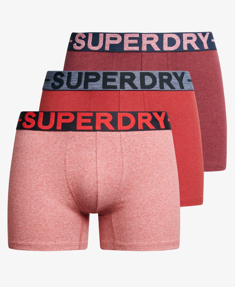 Mens Organic Cotton Boxer Triple Pack in Berry Red Marl hike Red Marl mid Red Grit Superdry UK