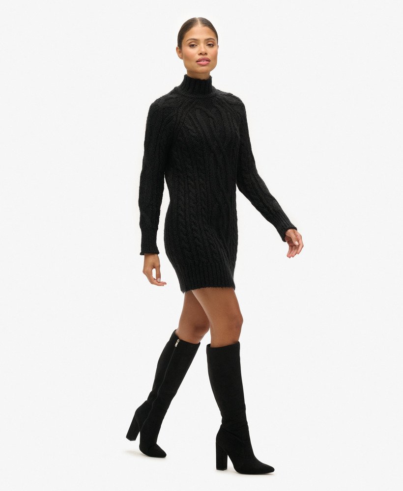 Women s Cable Knit Mock Neck Jumper Dress in Black Superdry CA EN