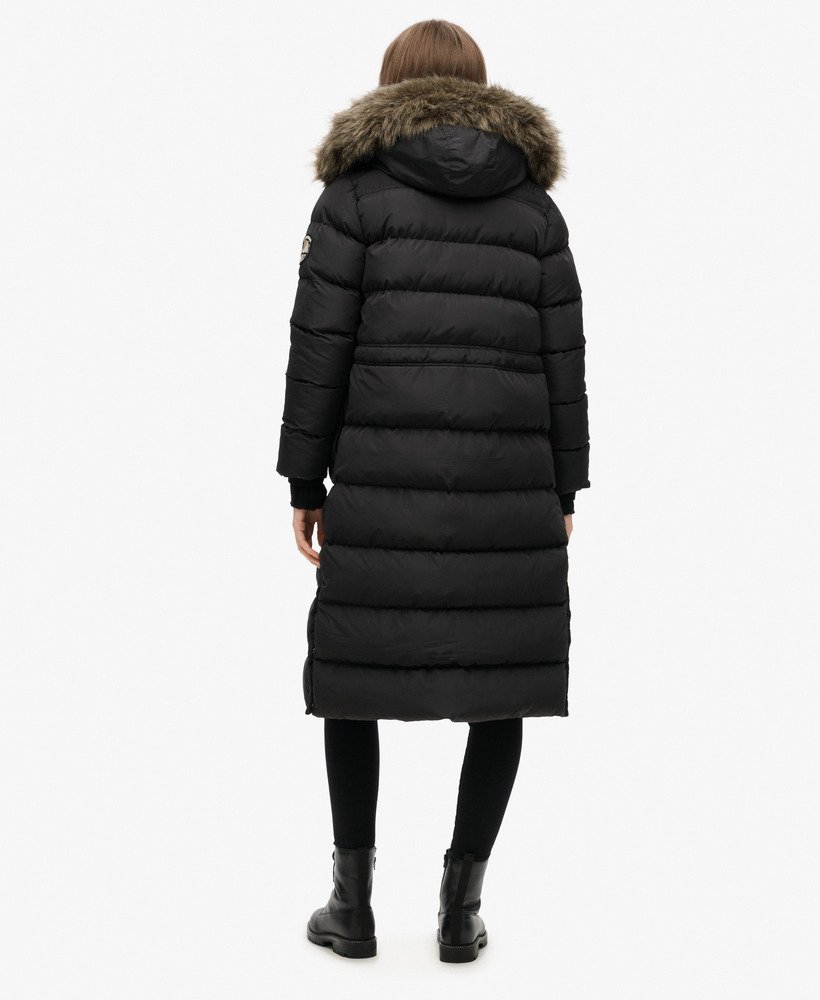 Womens Everest Faux Fur Longline Coat in Black Superdry UK