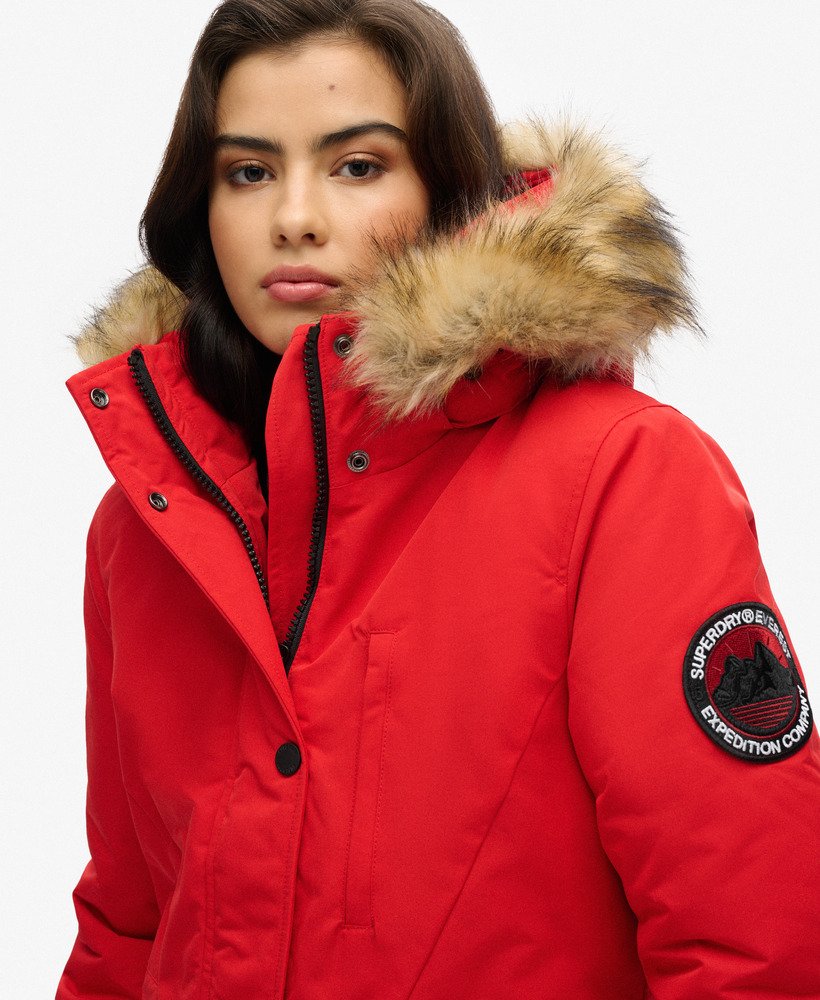 Red winter jacket with fur hood online