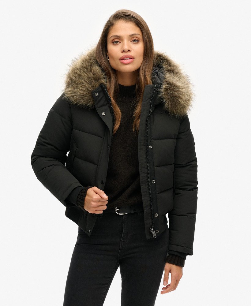 Superdry black womens coat on sale