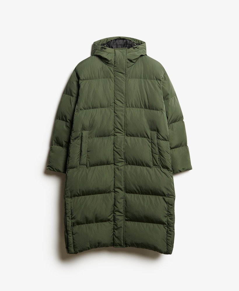 Womens Hooded Longline Puffer Coat in Thyme Superdry UK