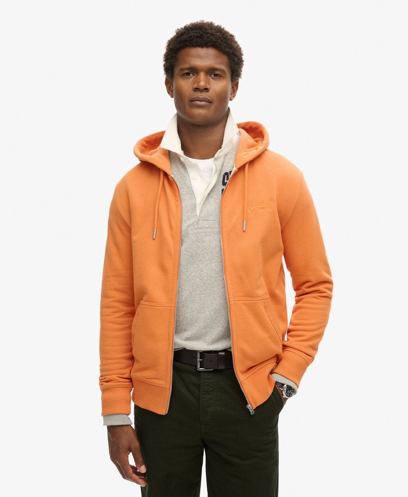 Men s Essential Logo Zip Hoodie in Mojave Orange Superdry US