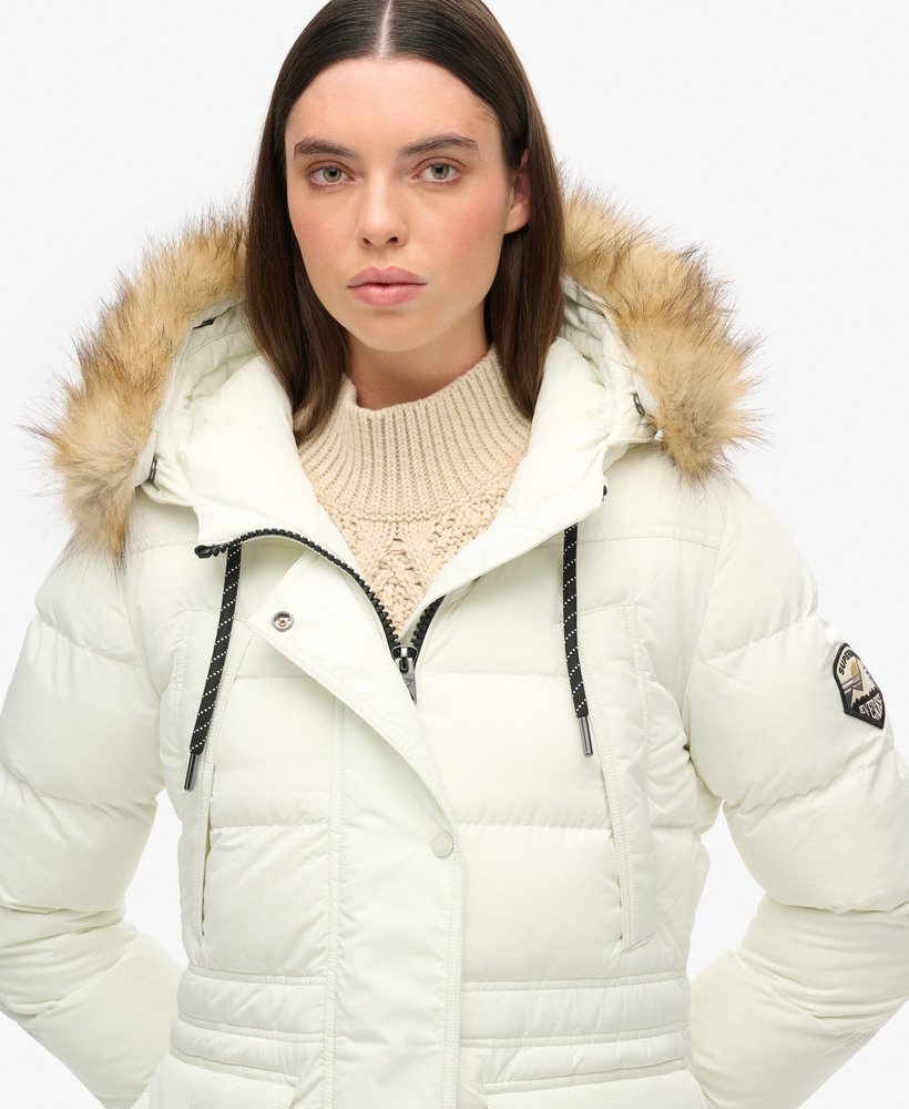 Womens Everest Mid Faux Fur Puffer Coat in Off White Superdry UK