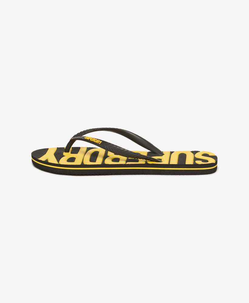 Black and yellow flip flops on sale