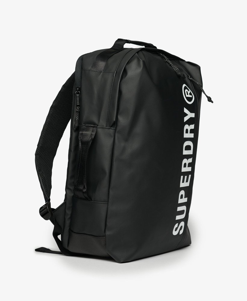 Men s 35 Litre Tarp Backpack in Black white Superdry