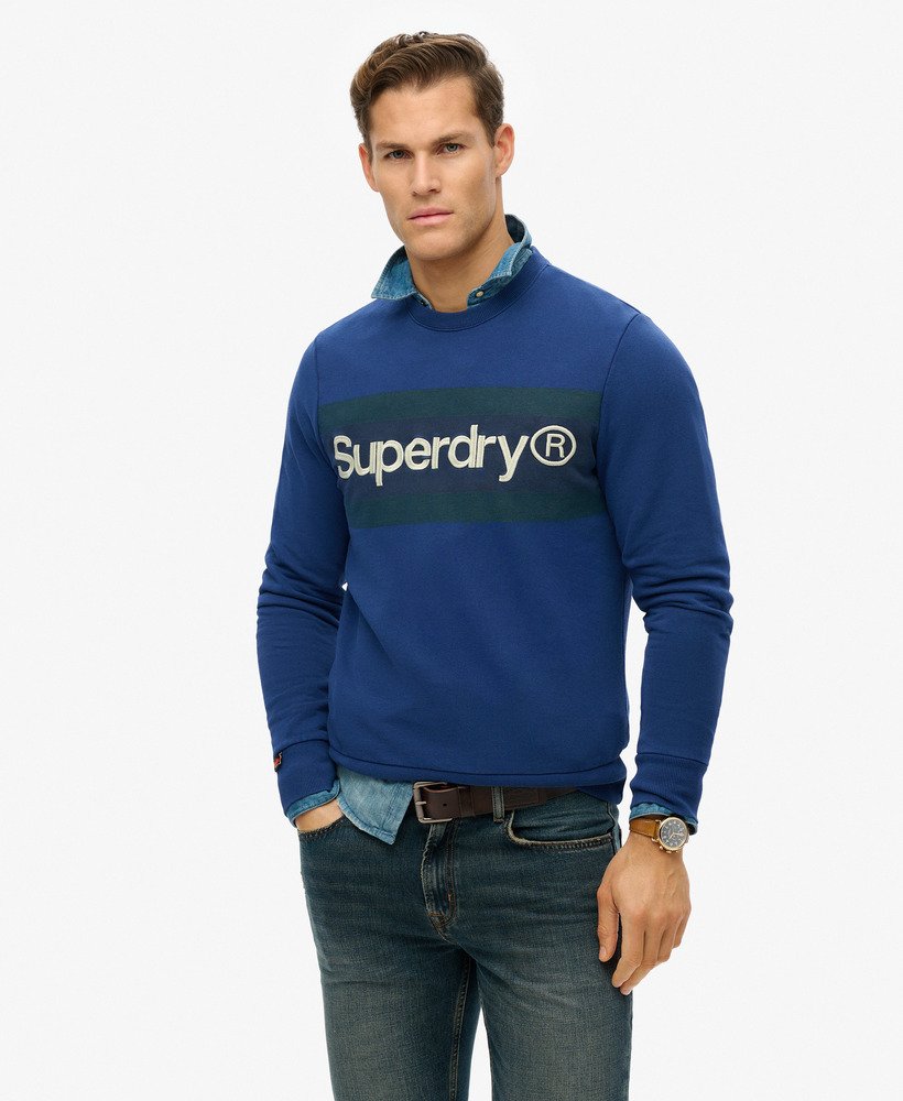 Superdry Mens Core Logo Stripe Relaxed Crew Sweatshirt