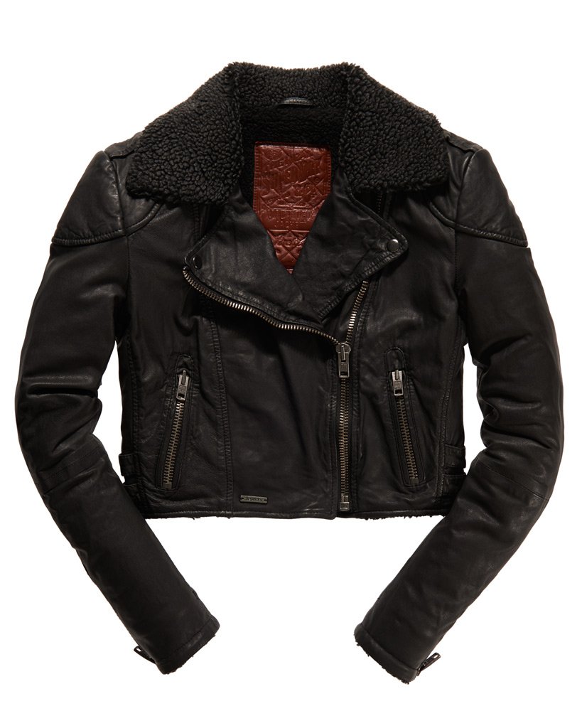 Womens - Sherpa Victory Biker in Black | Superdry