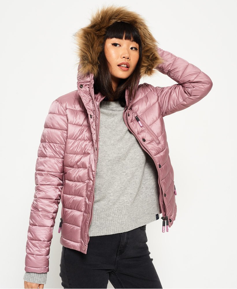 Womens - Luxe Fuji Double Zip Hooded Jacket in Shimmer Pink | Superdry UK