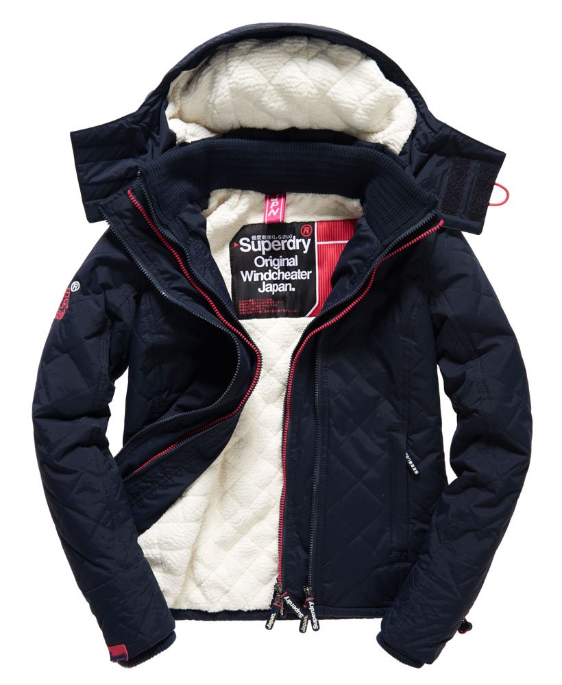 Womens - Hooded Sherpa Quilted Windcheater in Navy | Superdry UK