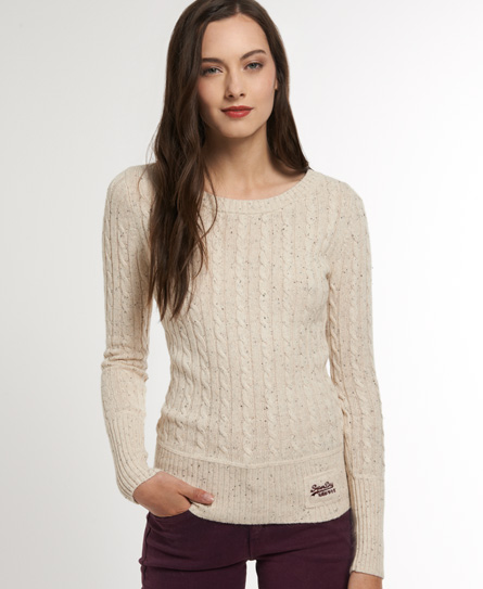 Womens Croyde Cable Crew In Cream Nep Superdry
