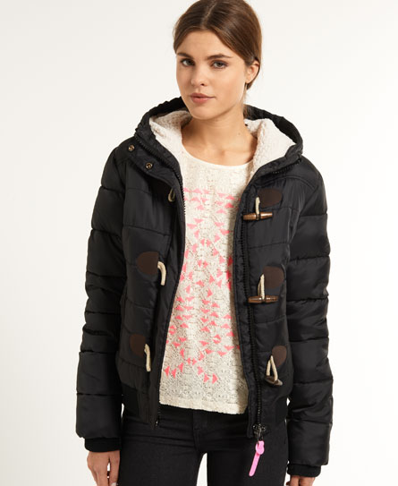 Womens Sports Toggle Puffer Jacket In Black Superdry
