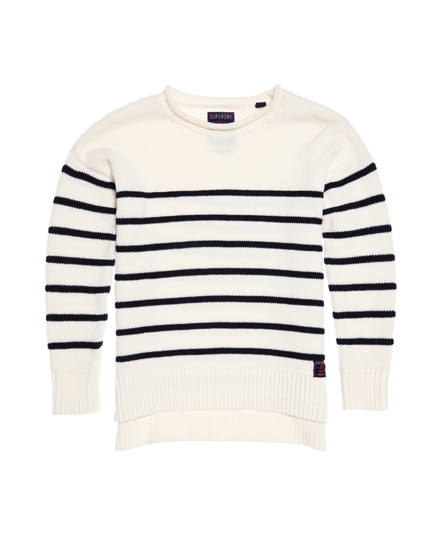 Womens - Marine Stripe Slouch Knit Jumper in Cream/navy | Superdry