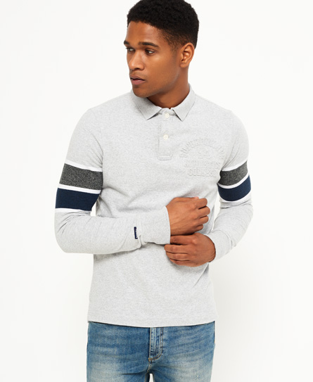 Classic Long Sleeve Stripe Embossed Polo Shirt