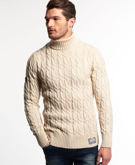 Mens - Jacob Roll Neck Jumper in Cream | Superdry