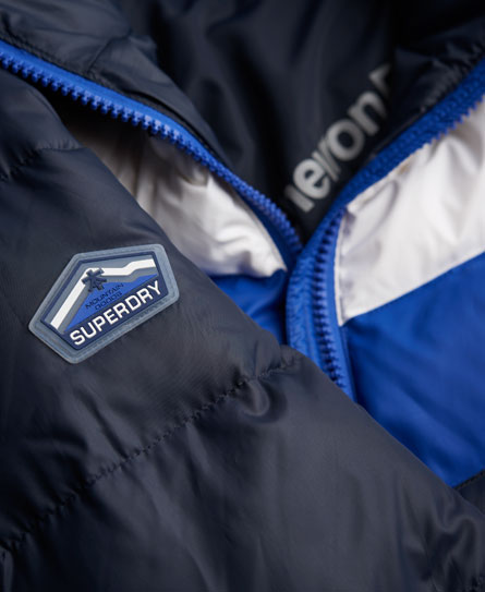 Mens - Retro Chevron Hooded Puffer Jacket in Slalom Blue | Superdry