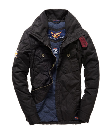 Mens - Waxmans Quilt Jacket in Tanka Black Wax | Superdry